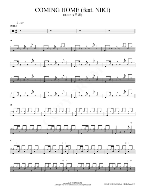 Coming Home Feat. Niki (long Distance Recording) (Arr. COPYDRUM) - Honne (Drums)