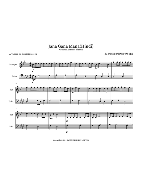 Jana Gana Mana(Hindi) (Arr. Dominic Meccia) - Rabindranath Tagore (Instrumental Duet)