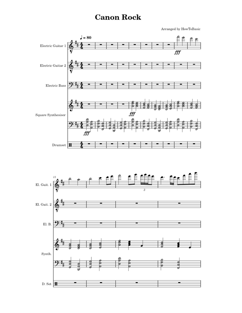 Canon Rock Original Sheet Music for Guitar, Bass guitar, Drum group ...