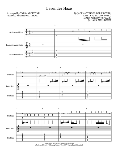 Lavender Haze (Arr. TABS - ADDICTIVE - SERGIO MARTIN GUITARRA) - Taylor Swift (Solo Guitar)