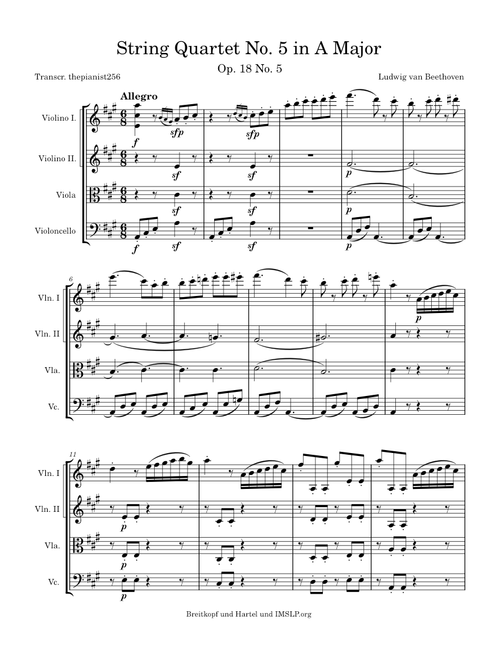 String Quartet No. 5 in A Major, Op. 18 No. 5 – Ludwig van Beethoven