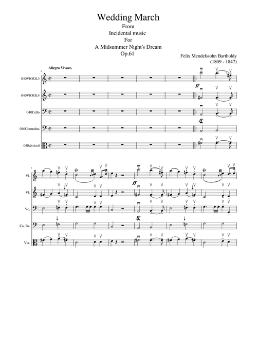 Mendelssohn Wedding March Op 61 for easy String Orchestra