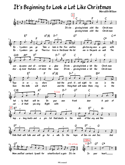 It's Beginning To Look Like Christmas (lead sheet with lyrics )