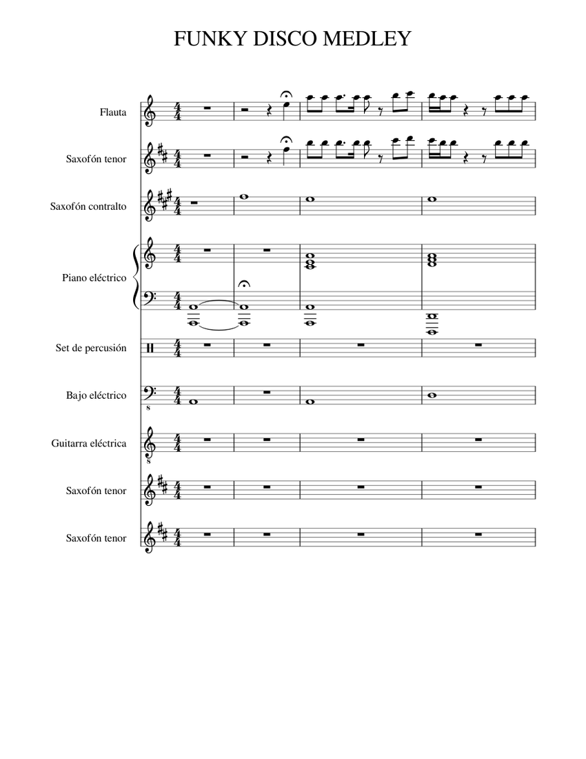 FUNKY DISCO MEDLEY posta Sheet Music for Piano, Flute, Saxophone alto ...