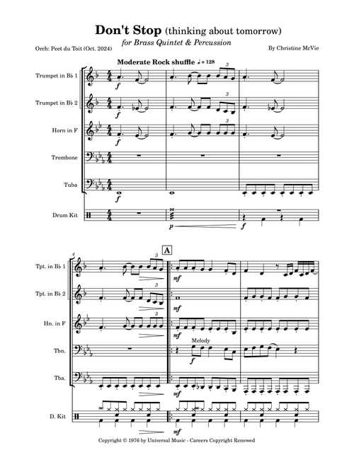 Don't Stop (Arr. Peet du Toit) - Fleetwood Mac (Brass Ensemble)