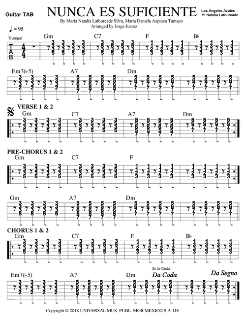 Nunca Es Suficiente (Arr. Jorge Juárez) - Natalia Lafourcade (Guitar Tab)