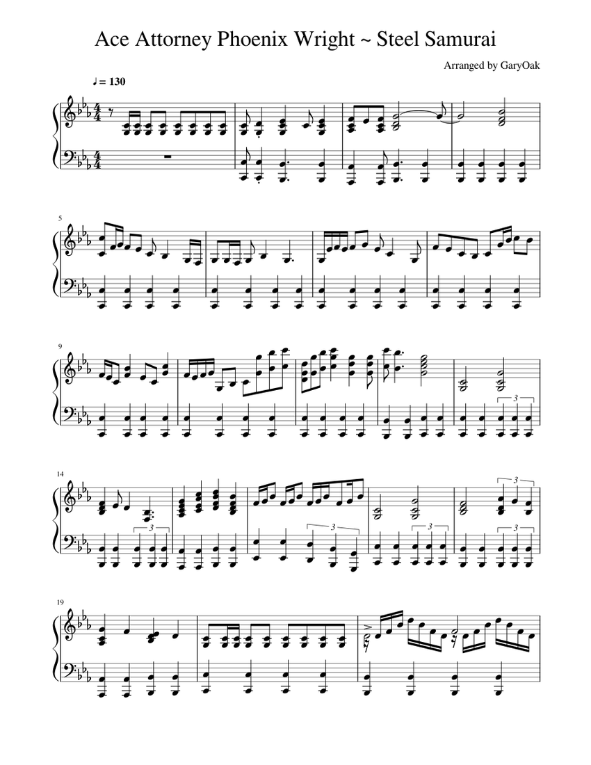 Ace Attorney Phoenix Wright Steel Samurai Sheet music for Piano (Solo