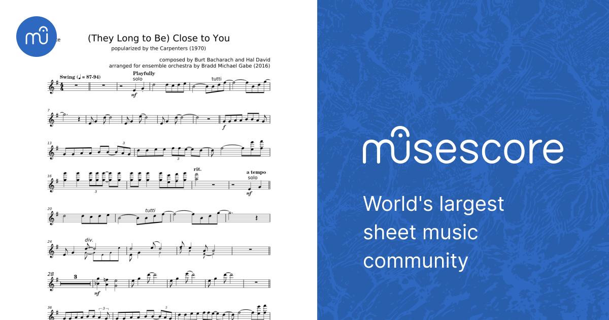 They Long To Be) Close To You - Carpenters Sheet Music for Flute