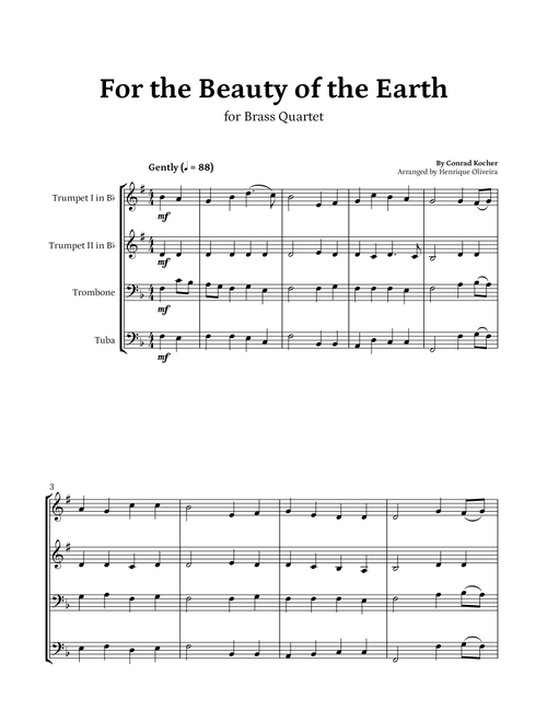 For the Beauty of the Earth (for Brass Quartet) - Easter Hymn (Arr. Henrique Oliveira) - Conrad Kocher (Brass Ensemble)