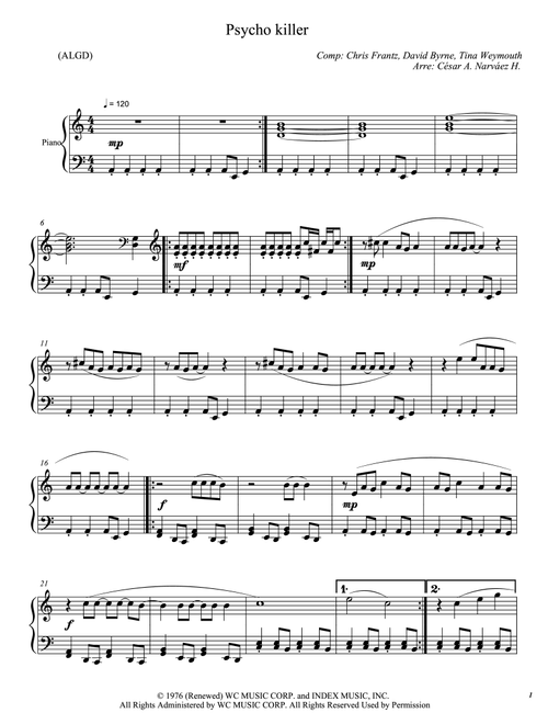 Psycho Killer (Arr. César Narváez) - Talking Heads (Piano Solo)