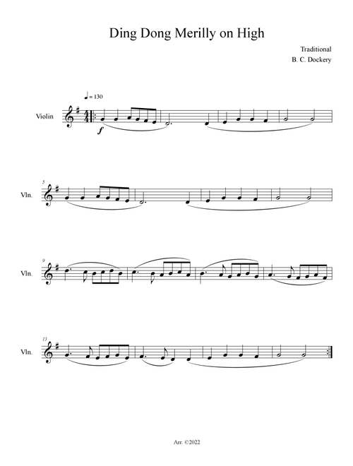Ding Dong Merrily on High (Violin Solo) (Arr. B. C. Dockery) - Traditional (Violin Solo)