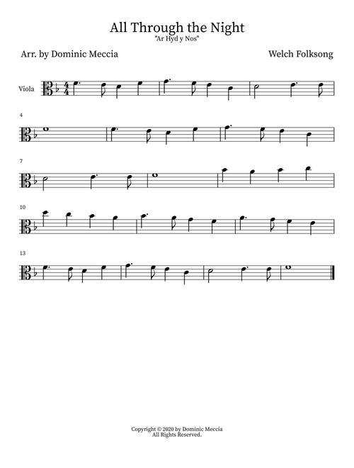 All Through the Night ("Ar Hyd y Nos") (Arr. Dominic Meccia) - Welsh Folk Song (Viola Solo)