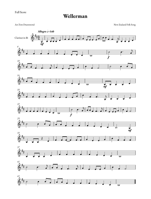 Wellerman (Arr. Tom Drummond) - New Zealand Folk Song (Clarinet Solo)