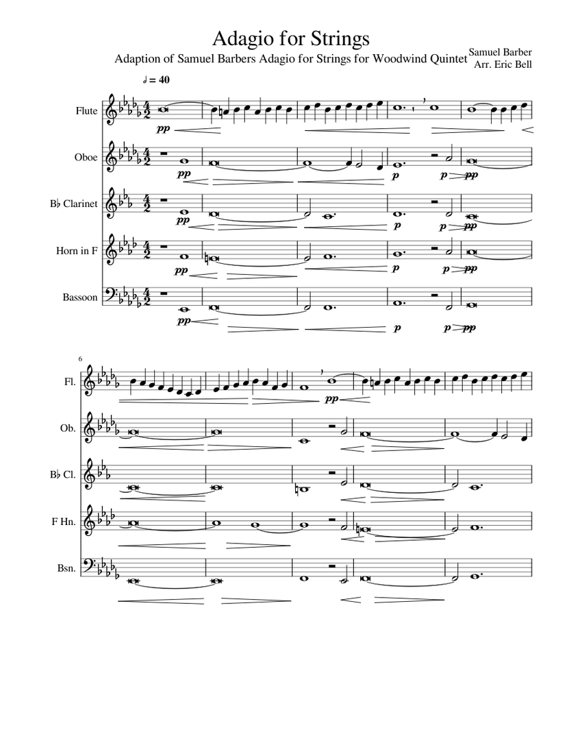 Adagio for Strings Sheet Music for Flute, Oboe, Clarinet in