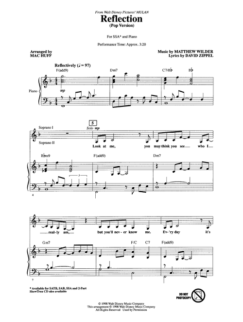 Reflection (Pop Version) (from Mulan) (arr. Mac Huff) - Christina Aguilera (Choral, SSA)