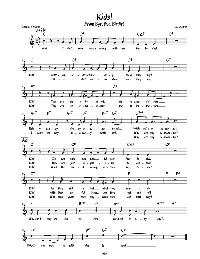 Kids! from Bye, Bye, Birdie (lead sheet with lyrics) Sheet music for ...