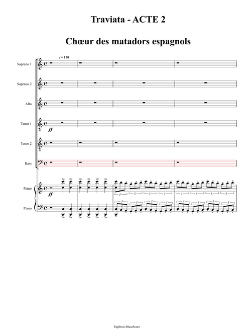 TRAVIATA de Verdi : Chœurs Partie 6/10 Acte 2 Chœur des matadors – Basse