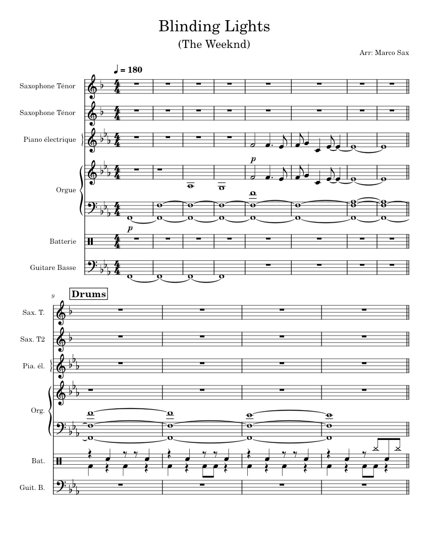 Blinding Lights The Weeknd Tenor Sax Sheet music for Piano Organ Saxophone tenor Bass guitar more instruments Solo Musescore