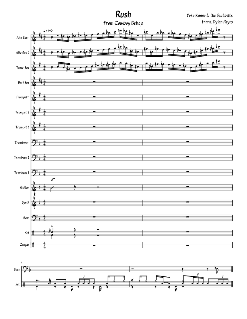 Rush (from Cowboy Bebop) Sheet music for Piano, Trombone, Trombone bass