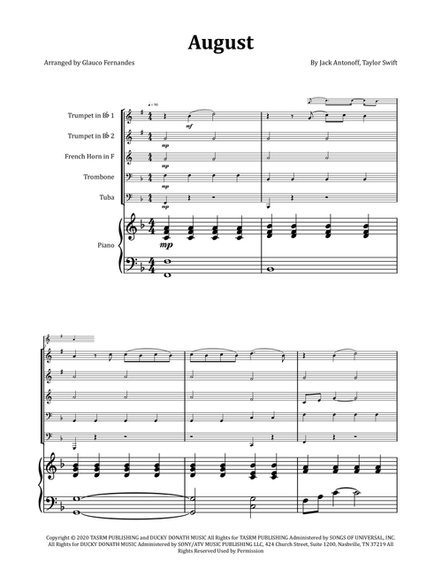 August (Arr. Glauco Fernandes) - Taylor Swift (Brass Ensemble)