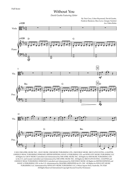 Without You (Arr. Fabio Britto) - David Guetta Featuring Usher (Viola and Piano)