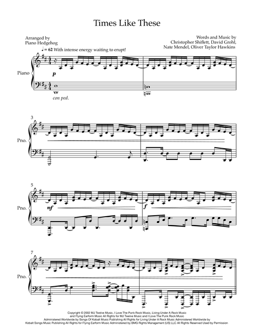 Times Like These (Arr. Piano Hedgehog) - Foo Fighters (Piano Solo)