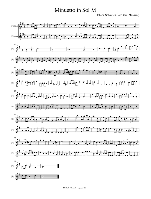 Minuetto in G by Johann Sebastian Bach (easy flute duet)