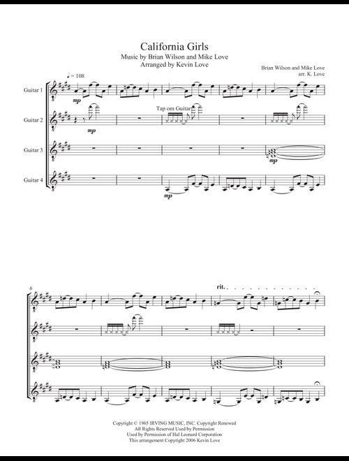 California Girls (Arr. Kevin Love) - The Beach Boys (Guitar Ensemble)