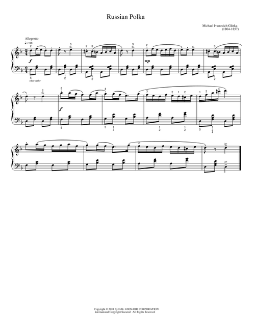 Russian Polka - Michael I Glinka (Easy Piano)