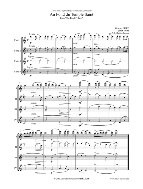 Au Fond du Temple Saint: theme only, from The Pearl Fishers: Flute Quartet (Arr. Anne L Christopherson GRSM ARCM) - Bizet,Georges (Flute Solo)