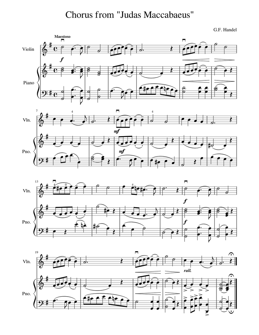 Chorus from Judas Maccabaeus Sheet Music for Piano, Violin (Solo) | MuseScore.com