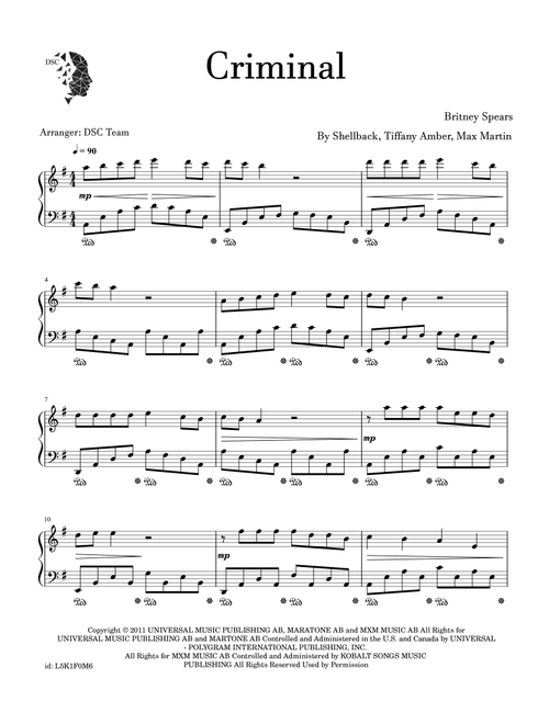 Criminal (Arr. Digital Scores Collection) - Britney Spears (Piano Solo)