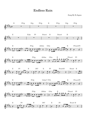 Endless Rain - X Japan Sheet Music for Piano (Piano-Voice-Guitar