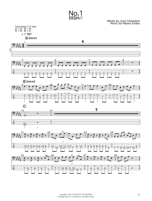 No. 1 (Arr. bassscore.masspro) - Dish// (Bass Tab)