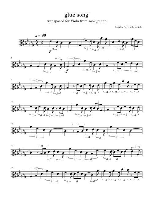 Glue Song  – beabadoobee (viola sheet music)