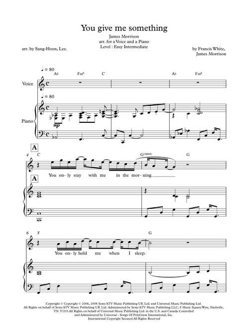 You Give Me Something (Arr. Sang-Hoon, Lee.) - James Morrison (Piano Vocal)