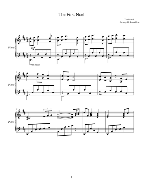 The First Noel (Arr. John Barricklow) (Piano Solo)