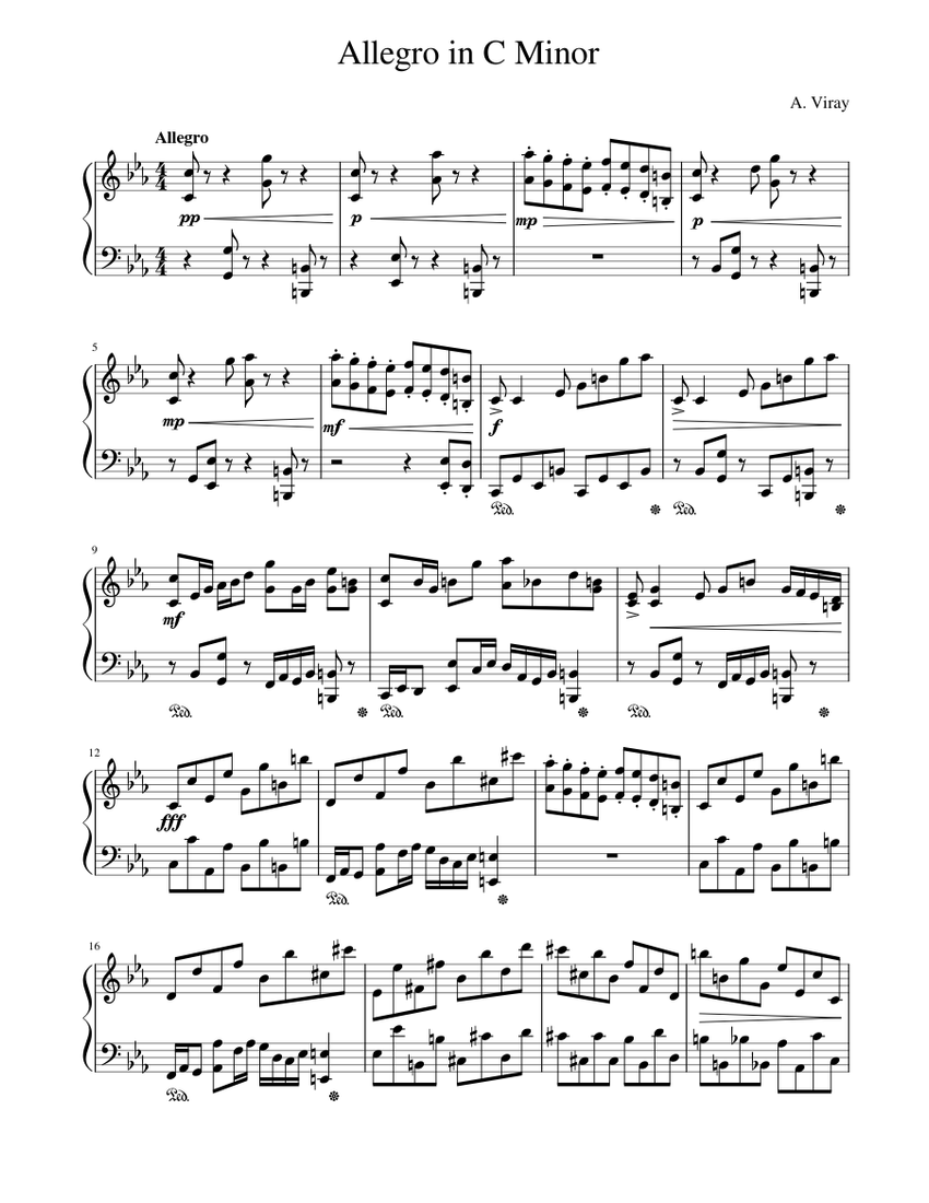 Allegro in C Minor Sheet Music for Piano (Solo) | MuseScore.com