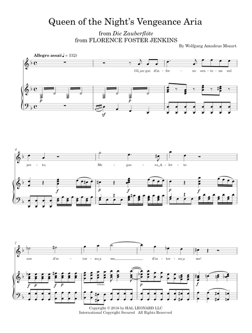 Queen Of The Night's Vengeance Aria (Piano Vocal)