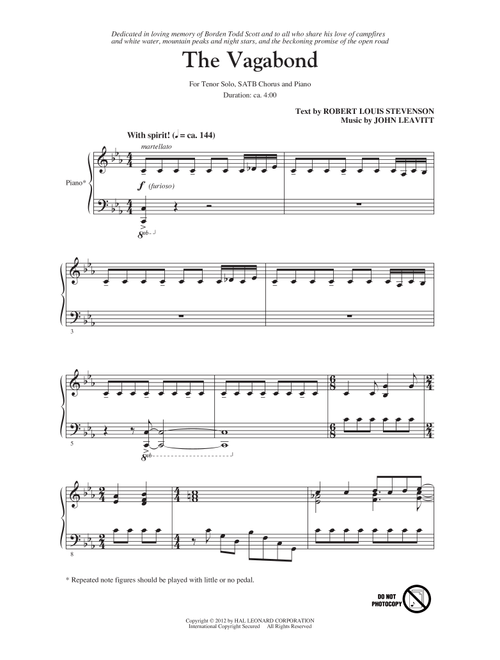 The Vagabond (Arr. John Leavitt) - Robert Louis Stevenson (Choral, SATB)