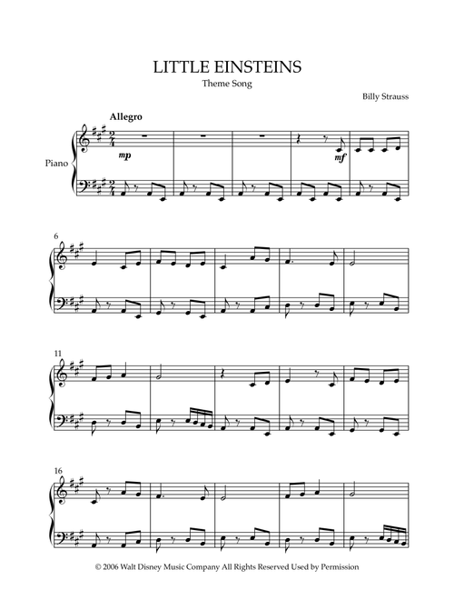 The Little Einstein Theme Song (Arr. Cadenza Editions) - Billy Strauss (Piano-Vocal-Guitar (Piano Accompaniment))