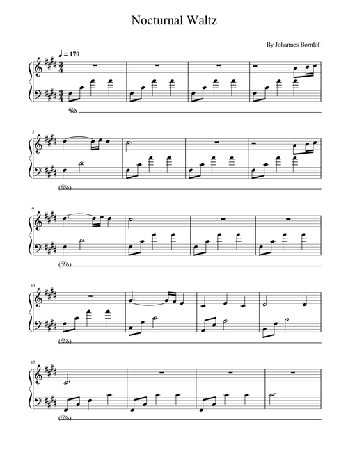 Nocturnal Waltz - Johannes Bornlof - For Piano Solo (Arr. poon) (Piano Solo)