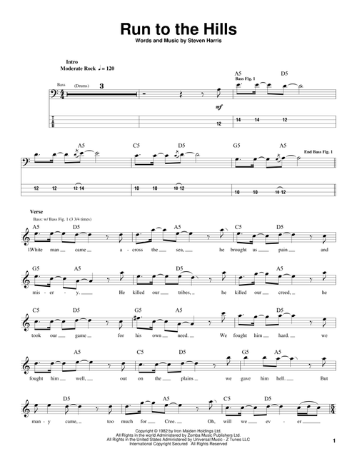 Run To The Hills - Iron Maiden (Bass Tab)