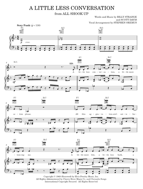 A Little Less Conversation - All Shook Up Musical, Elvis Presley (Piano-Vocal-Guitar)