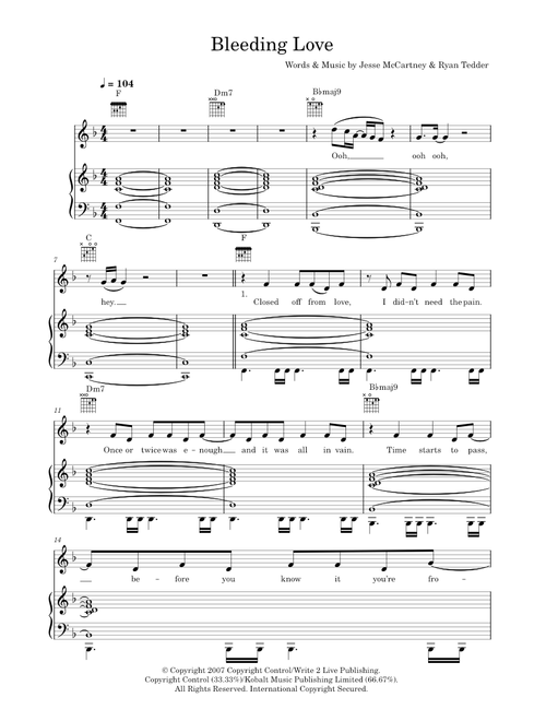 Bleeding Love - Leona Lewis (Piano-Vocal-Guitar (Piano Accompaniment))