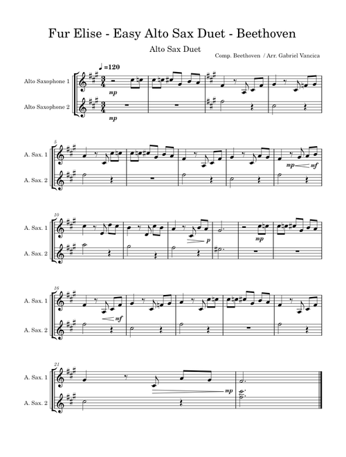 Für Elise – L. van Beethoven Ludwig van Beethoven Für Elise - Easy Alto Sax Duet