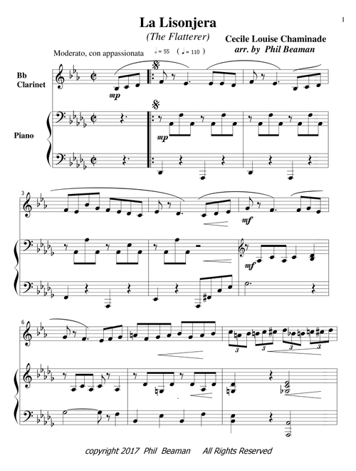 La Lisonjera - clarinet-piano (Arr. Phil Beaman) - Cecile Louise Chaminade (Clarinet and Piano)