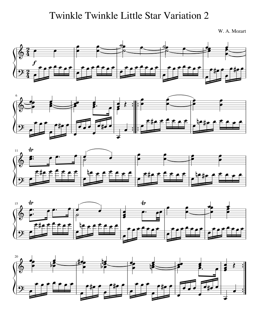 Mozart twinkle twinkle little star 12 variations piano sheet music hot sale