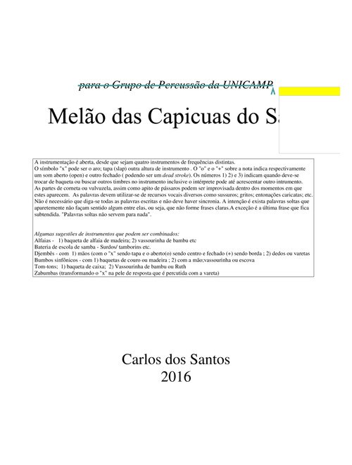 Melão das Capicuas do Saci for Percussion Ensemble - Carlos dos Santos (Percussion Ensemble)