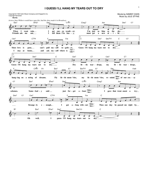 I Guess I'll Hang My Tears Out To Dry - Dexter Gordon (Lead Sheet - Fake Book)